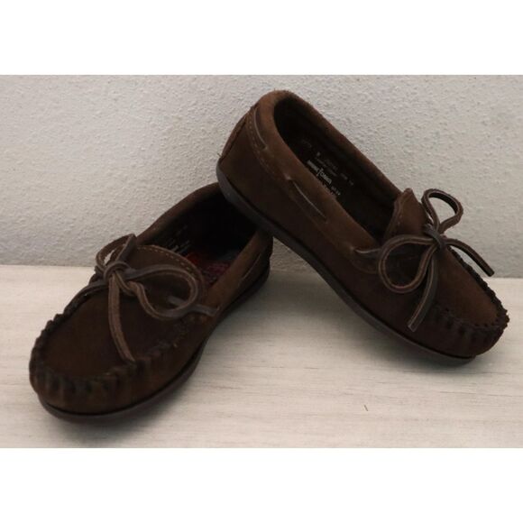 Minnetonka 2773 Boy's Sz 9M Chocolate Brown Suede Slip-On Moccassin Boat Shoes - Picture 11 of 12